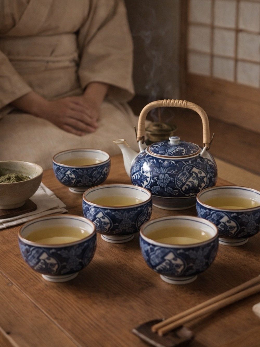 Japanese Arita Porcelain Tea Set Teapot & 5 Cups Ceramic Tea Service Vintage NIB